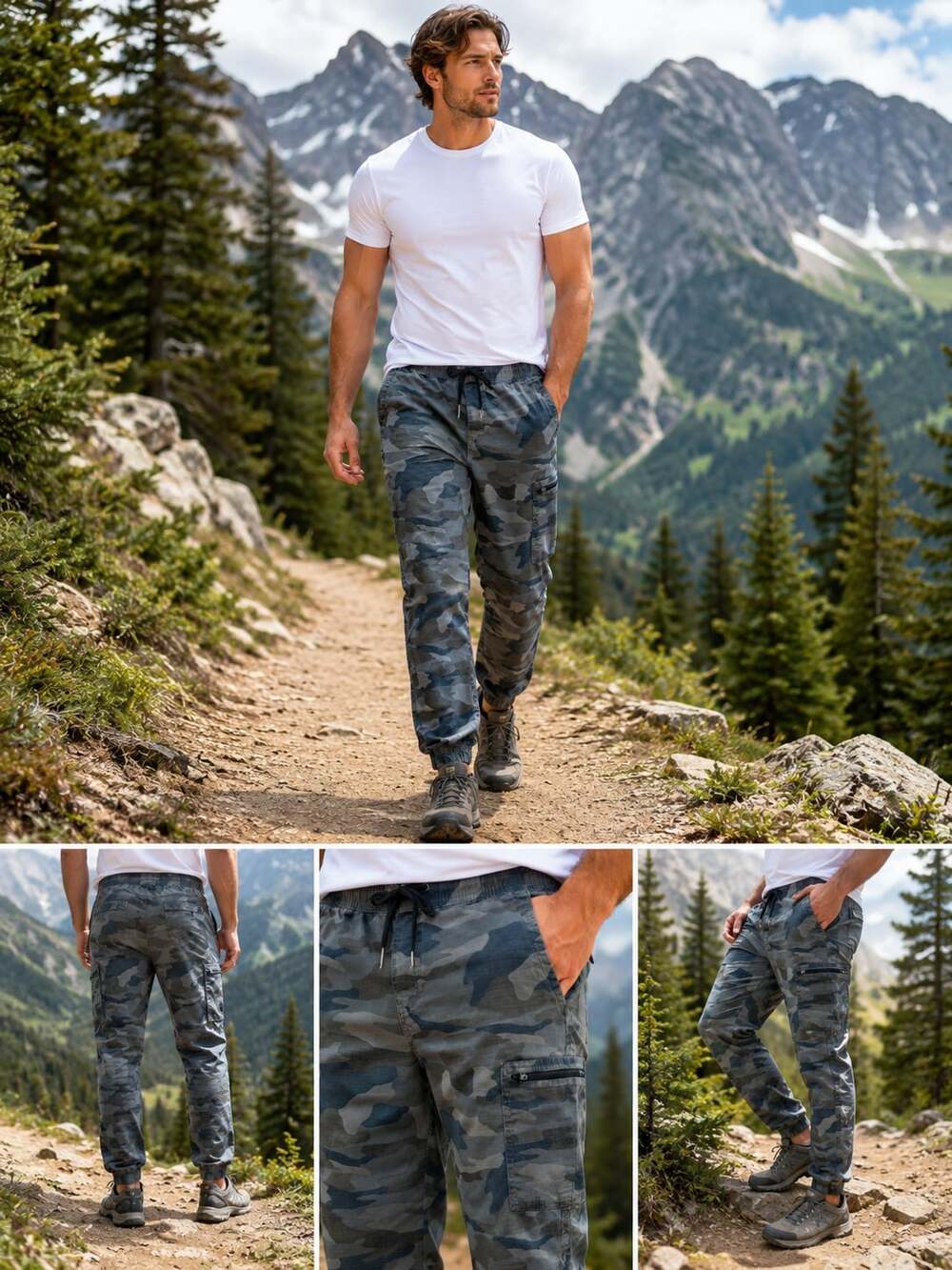 Denali Men’s Camo Cargo Jogger Pants Medium Green Black Stretch Hiking Casual